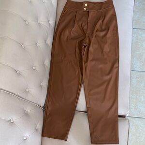 Stylish Brown PU Leather Pants
